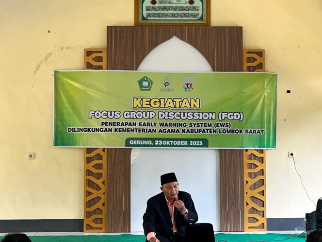 
 Perkuat Deteksi Dini, Kemenag Lobar Gelar FGD Penerapan sistem Peringatan Dini (EWS) di Aula KUA Gerung